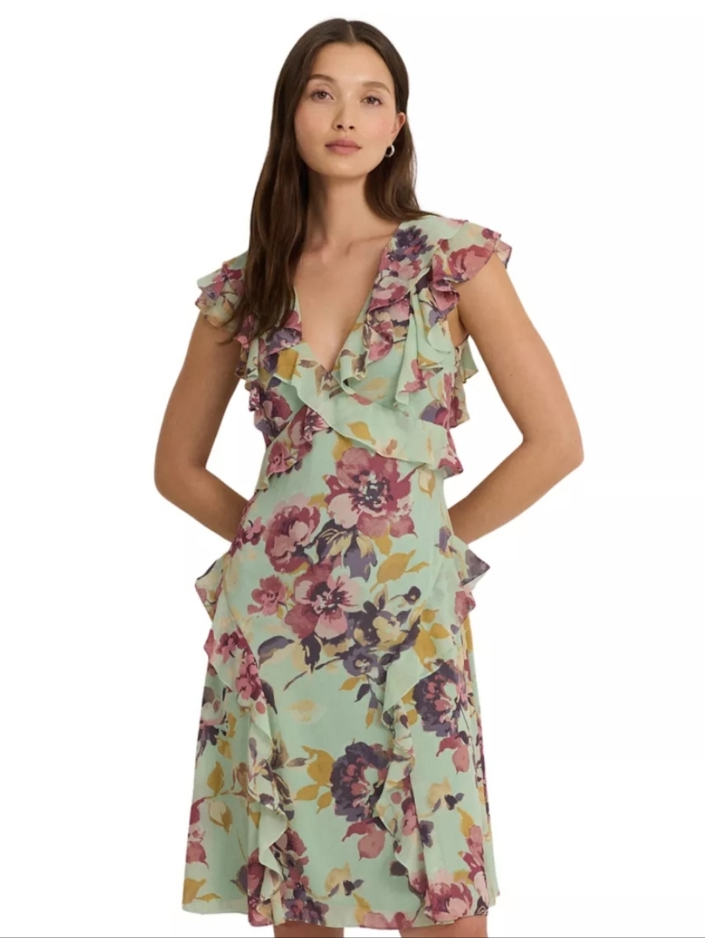 Lauren Ralph Lauren
Floral Ruffle Trim Georgette Dress, Size 14